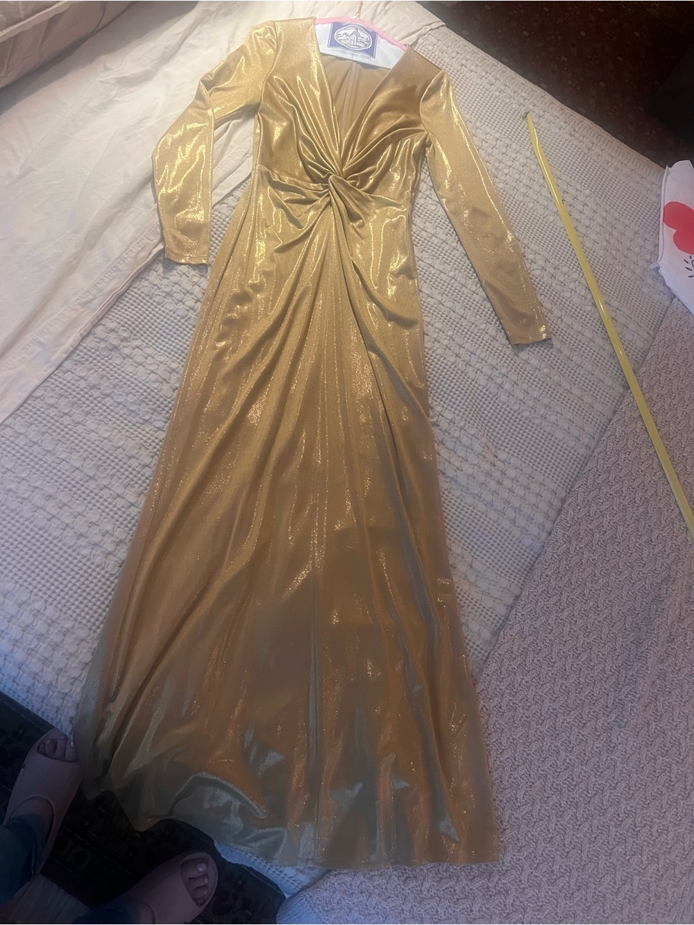 Ralph Lauren Shimmering Gold Long-Sleeve Twist-Front Gown
